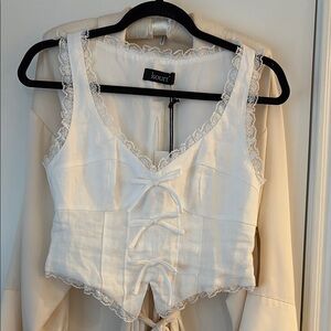 NWT Kourt White Linen Lace Trimmed Women's Top